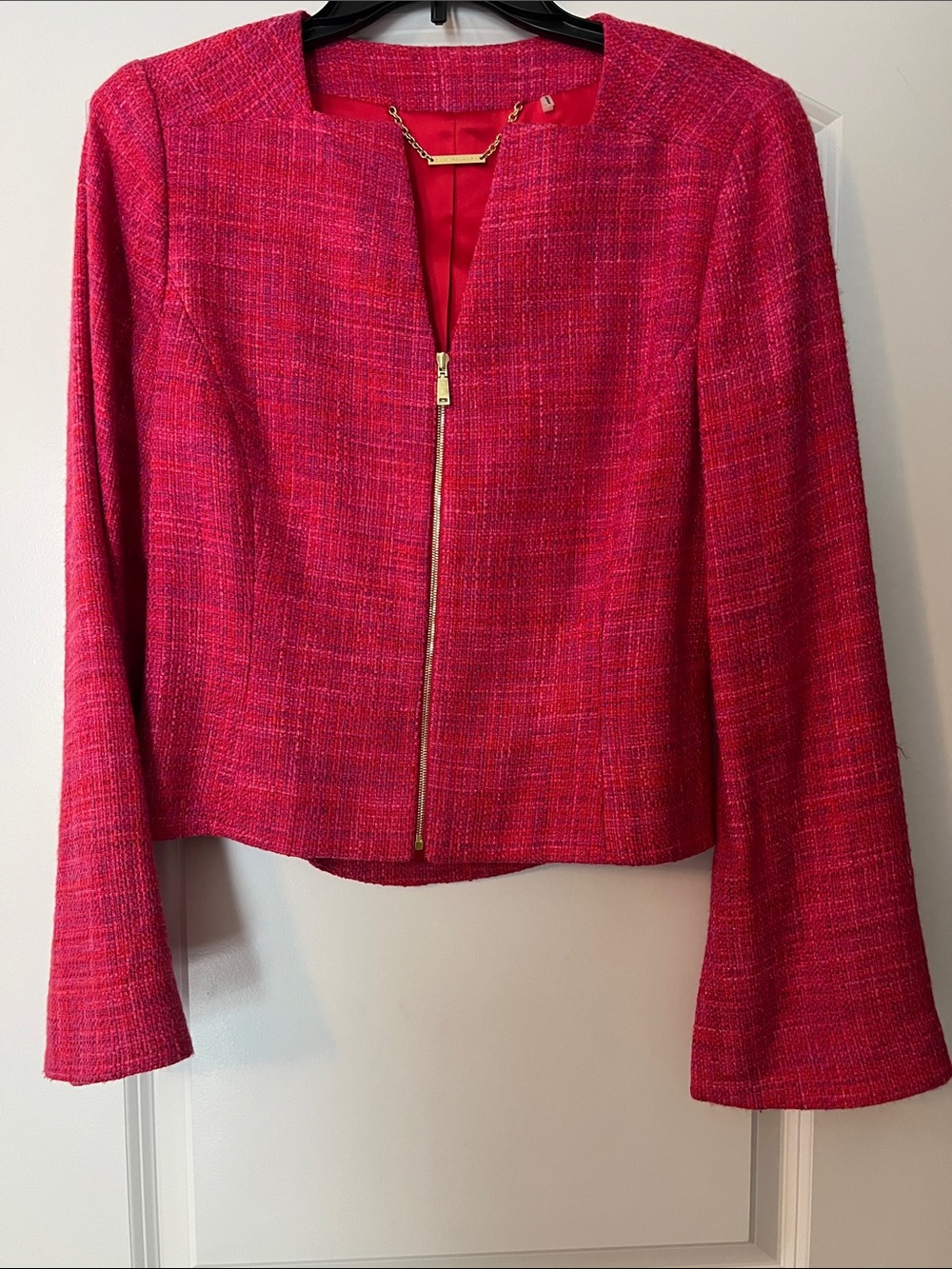 Elie Tahari Vibrant Pink Tweed Zip-Front Jacket